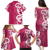 Breast Cancer Awareness Maori Family Matching Puletasi and Hawaiian Shirt Koru Kowhaiwhai LT7 - Polynesian Pride