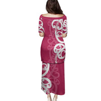 Breast Cancer Awareness Maori Family Matching Puletasi and Hawaiian Shirt Koru Kowhaiwhai LT7 - Polynesian Pride