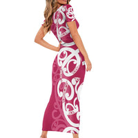 Breast Cancer Awareness Maori Family Matching Short Sleeve Bodycon Dress and Hawaiian Shirt Koru Kowhaiwhai LT7 - Polynesian Pride