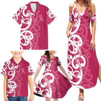 Breast Cancer Awareness Maori Family Matching Summer Maxi Dress and Hawaiian Shirt Koru Kowhaiwhai LT7 - Polynesian Pride