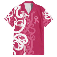 Breast Cancer Awareness Maori Family Matching Summer Maxi Dress and Hawaiian Shirt Koru Kowhaiwhai LT7 Dad's Shirt - Short Sleeve Pink - Polynesian Pride