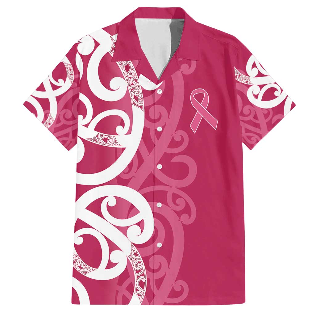 Breast Cancer Awareness Maori Family Matching Tank Maxi Dress and Hawaiian Shirt Koru Kowhaiwhai LT7 Dad's Shirt - Short Sleeve Pink - Polynesian Pride