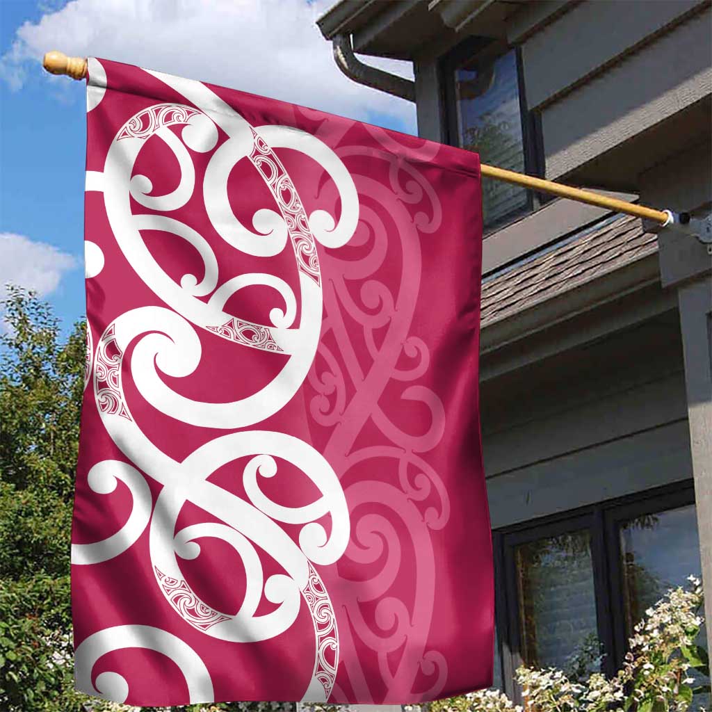 Breast Cancer Awareness Maori Garden Flag Koru Kowhaiwhai LT7 - Polynesian Pride