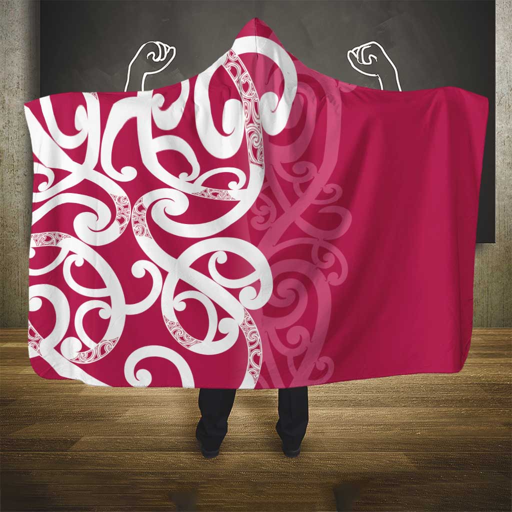 Breast Cancer Awareness Maori Hooded Blanket Koru Kowhaiwhai LT7 - Polynesian Pride