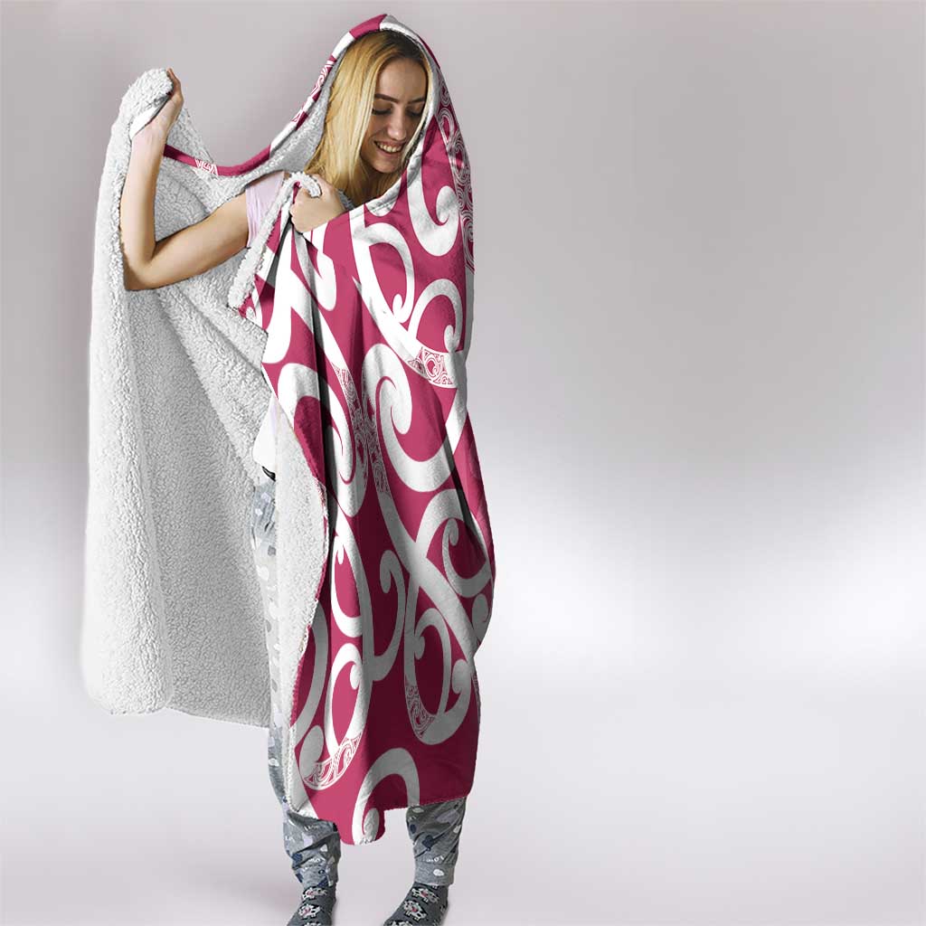 Breast Cancer Awareness Maori Hooded Blanket Koru Kowhaiwhai LT7 - Polynesian Pride