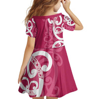 Breast Cancer Awareness Maori Kid Short Sleeve Dress Koru Kowhaiwhai - Polynesian Pride