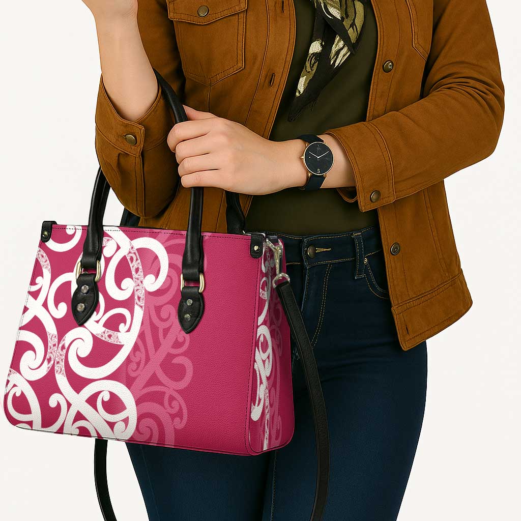 Breast Cancer Awareness Maori Leather Bag Koru Kowhaiwhai - Polynesian Pride