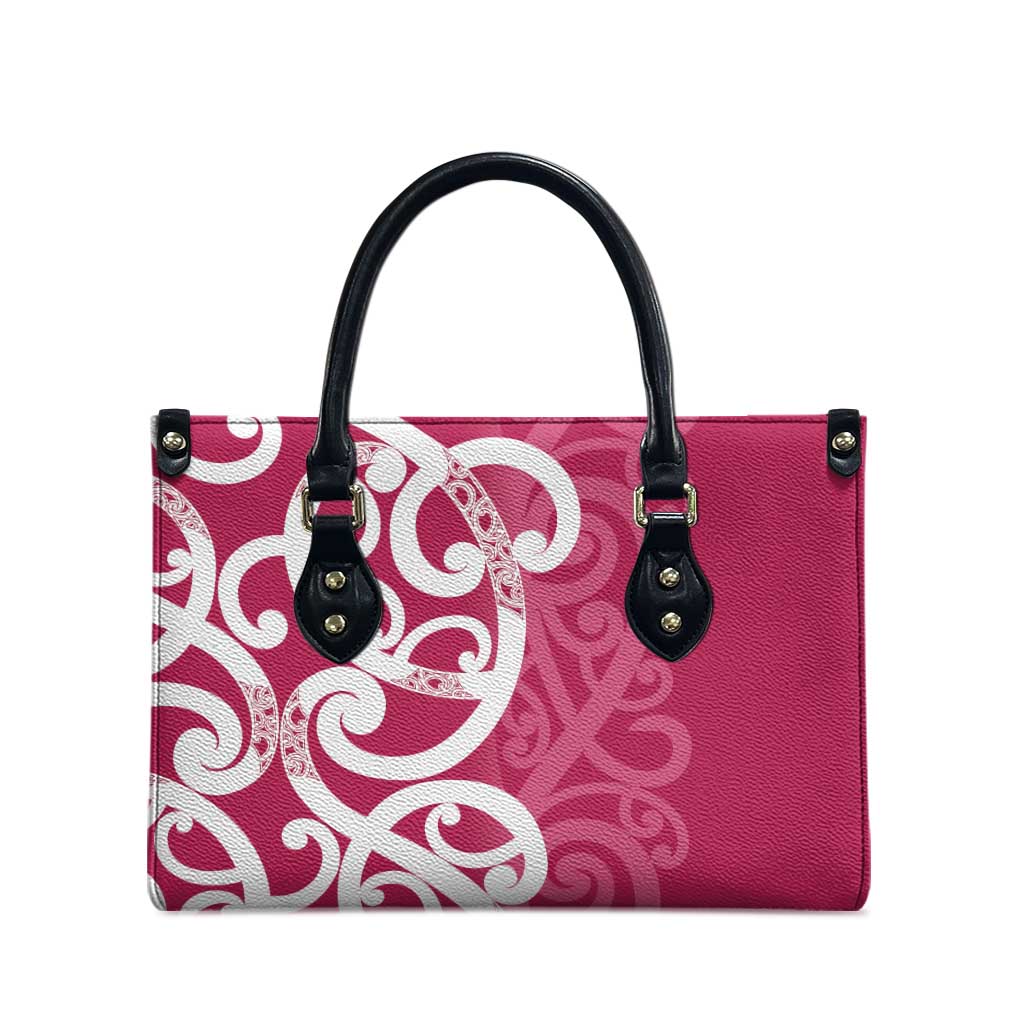Breast Cancer Awareness Maori Leather Bag Koru Kowhaiwhai - Polynesian Pride