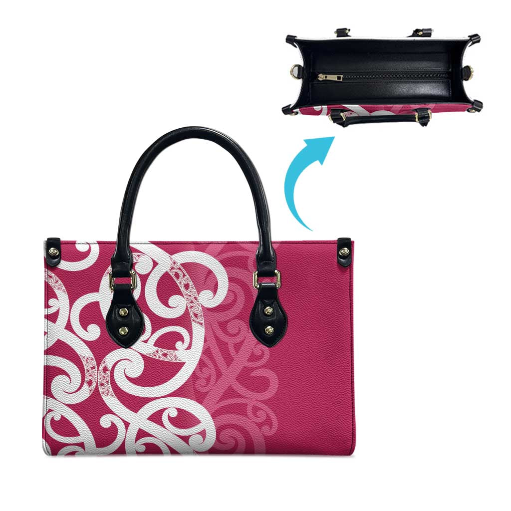 Breast Cancer Awareness Maori Leather Bag Koru Kowhaiwhai - Polynesian Pride