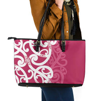 Breast Cancer Awareness Maori Leather Tote Bag Koru Kowhaiwhai - Polynesian Pride