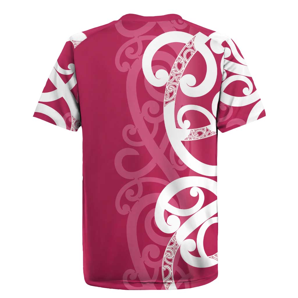 Breast Cancer Awareness Maori Rugby Jersey Koru Kowhaiwhai LT7 - Polynesian Pride