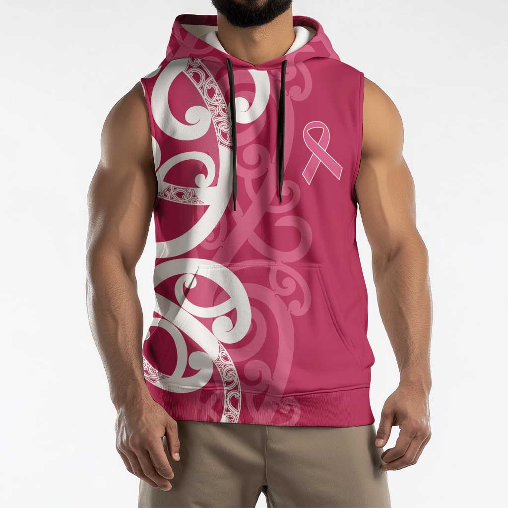 Breast Cancer Awareness Maori Sleeveless Hoodie Koru Kowhaiwhai - Polynesian Pride