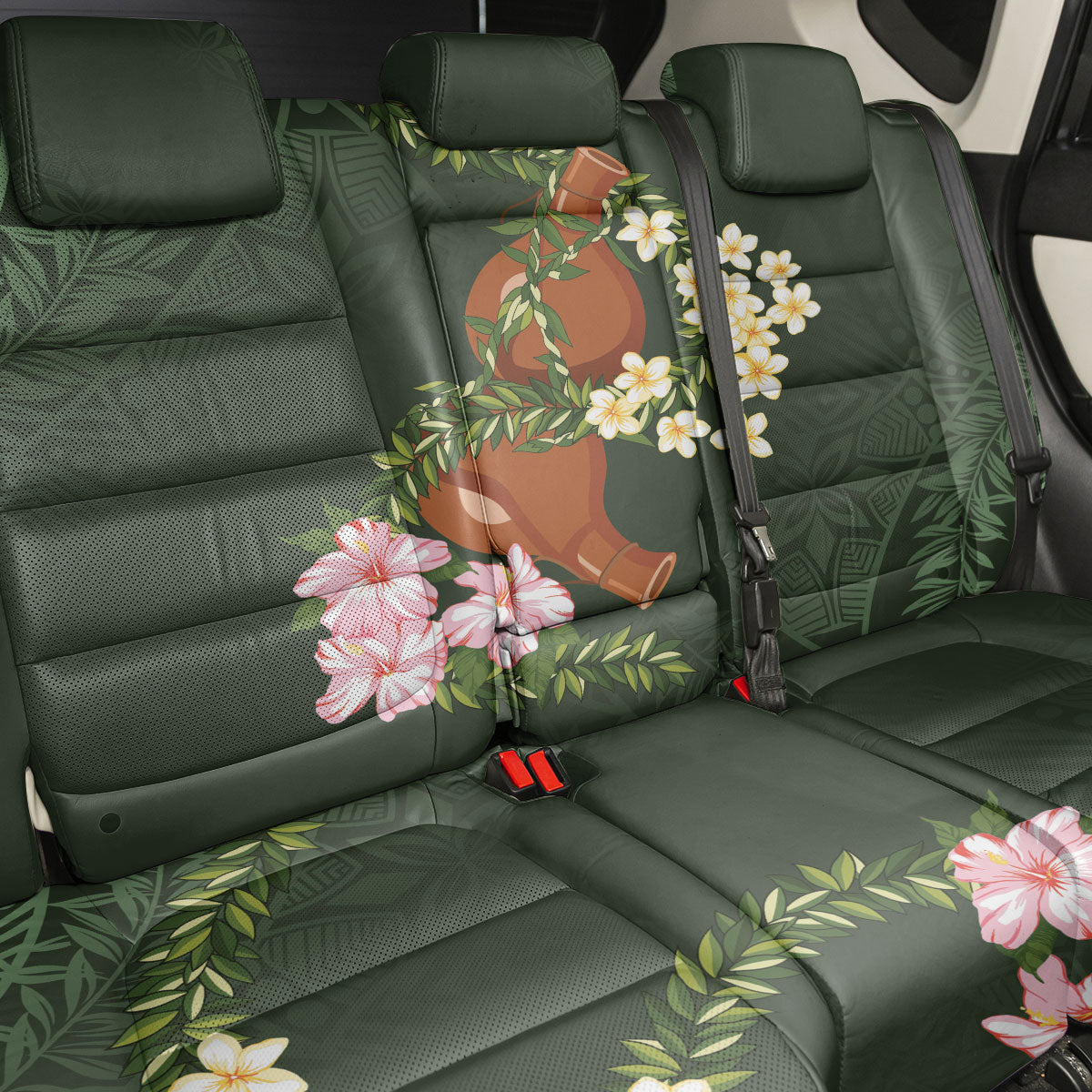 Aloha Hawaii Ipu Gourd Mix Maile Lei Back Car Seat Cover Sage Green LT7 - Polynesian Pride