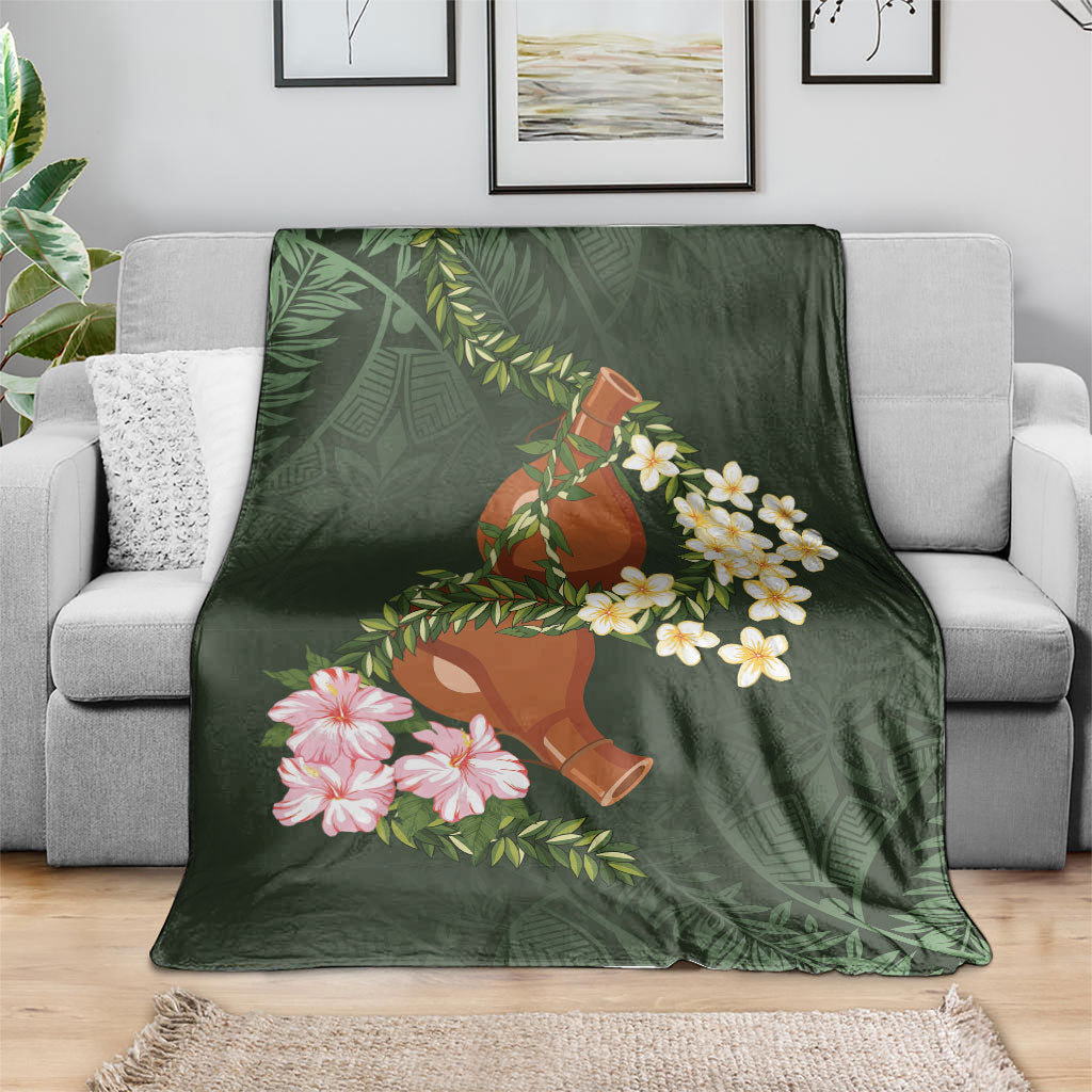 Aloha Hawaii Ipu Gourd Mix Maile Lei Blanket Sage Green LT7 - Polynesian Pride