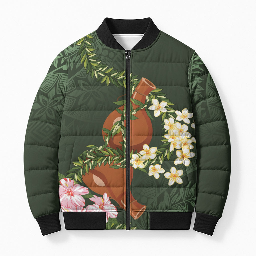 Aloha Hawaii Ipu Gourd Mix Maile Lei Bomber Puffer Jacket Sage Green LT7 Unisex Sage Green - Polynesian Pride