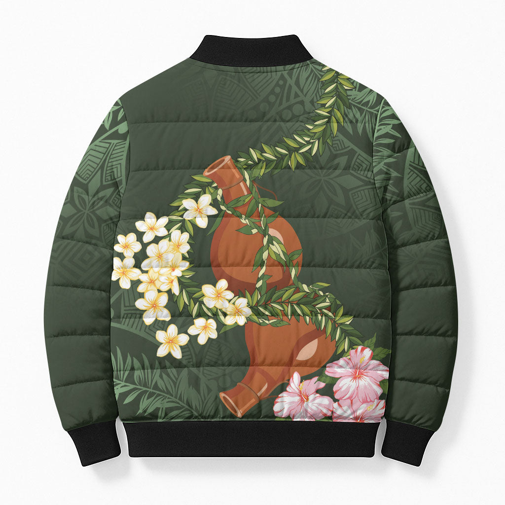 Aloha Hawaii Ipu Gourd Mix Maile Lei Bomber Puffer Jacket Sage Green LT7 - Polynesian Pride