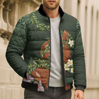 Aloha Hawaii Ipu Gourd Mix Maile Lei Bomber Puffer Jacket Sage Green LT7 - Polynesian Pride
