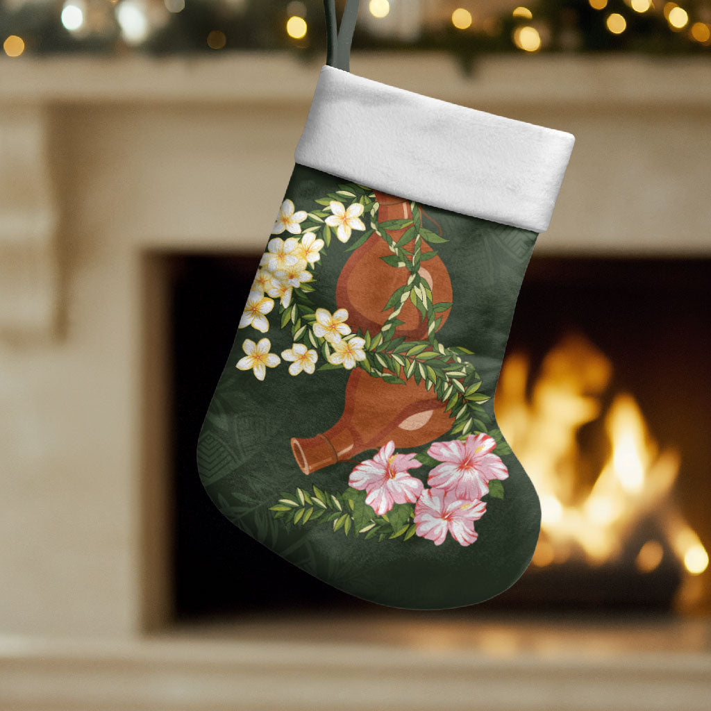 Aloha Hawaii Ipu Gourd Mix Maile Lei Christmas Stocking Sage Green
