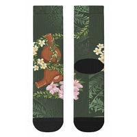 Aloha Hawaii Ipu Gourd Mix Maile Lei Crew Socks Sage Green LT7 - Polynesian Pride