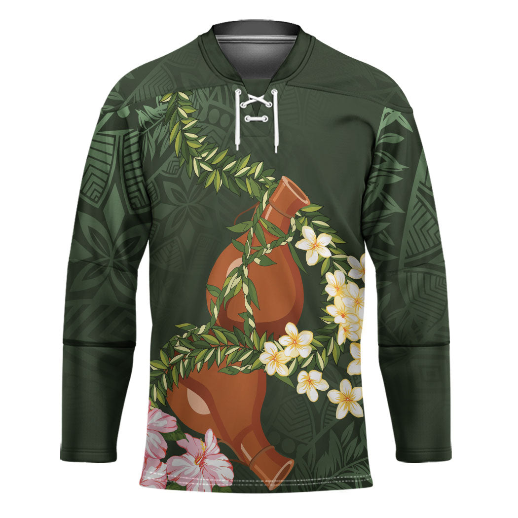 Aloha Hawaii Ipu Gourd Mix Maile Lei Hockey Jersey Sage Green LT7 Unisex Sage Green - Polynesian Pride