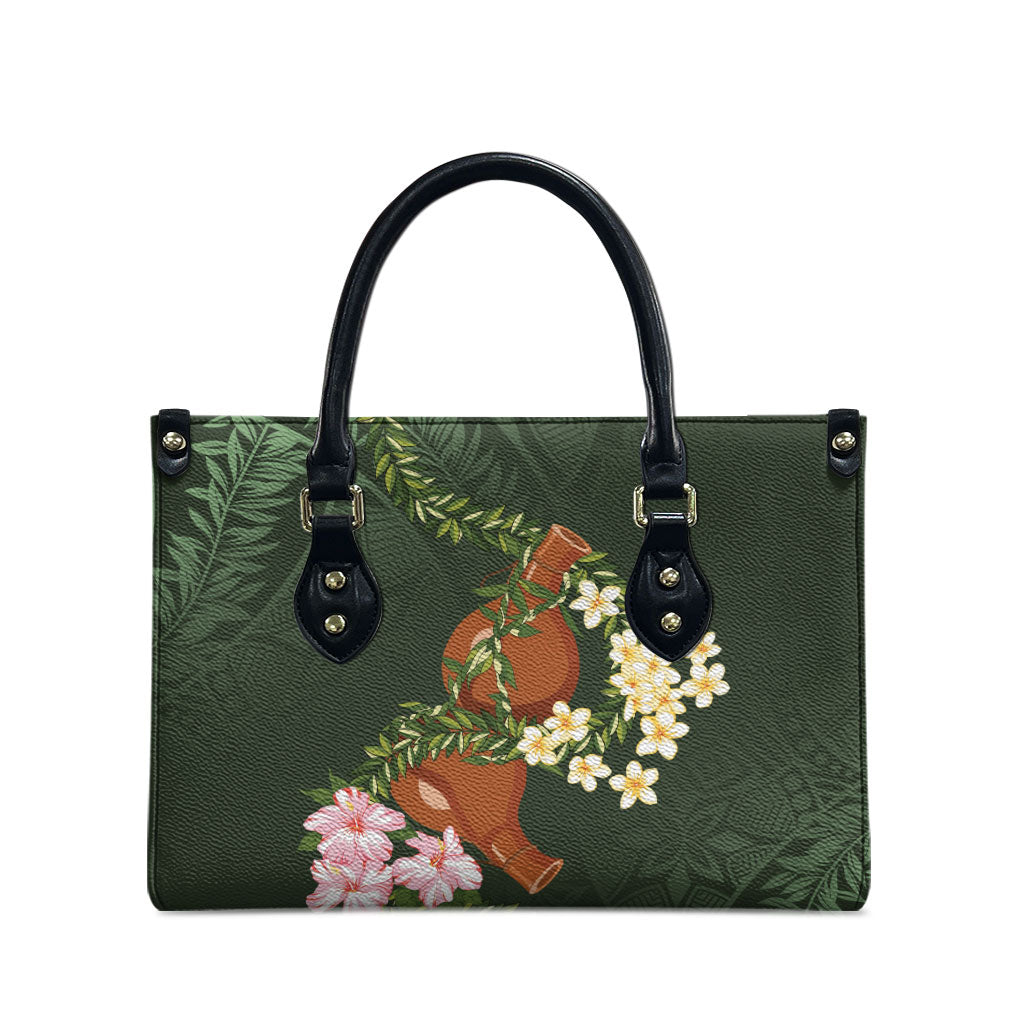 Aloha Hawaii Ipu Gourd Mix Maile Lei Leather Bag Sage Green LT7 - Polynesian Pride
