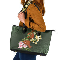 Aloha Hawaii Ipu Gourd Mix Maile Lei Leather Tote Bag Sage Green LT7 Sage Green - Polynesian Pride