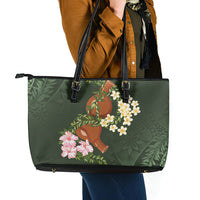 Aloha Hawaii Ipu Gourd Mix Maile Lei Leather Tote Bag Sage Green LT7 - Polynesian Pride