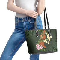 Aloha Hawaii Ipu Gourd Mix Maile Lei Leather Tote Bag Sage Green LT7 - Polynesian Pride