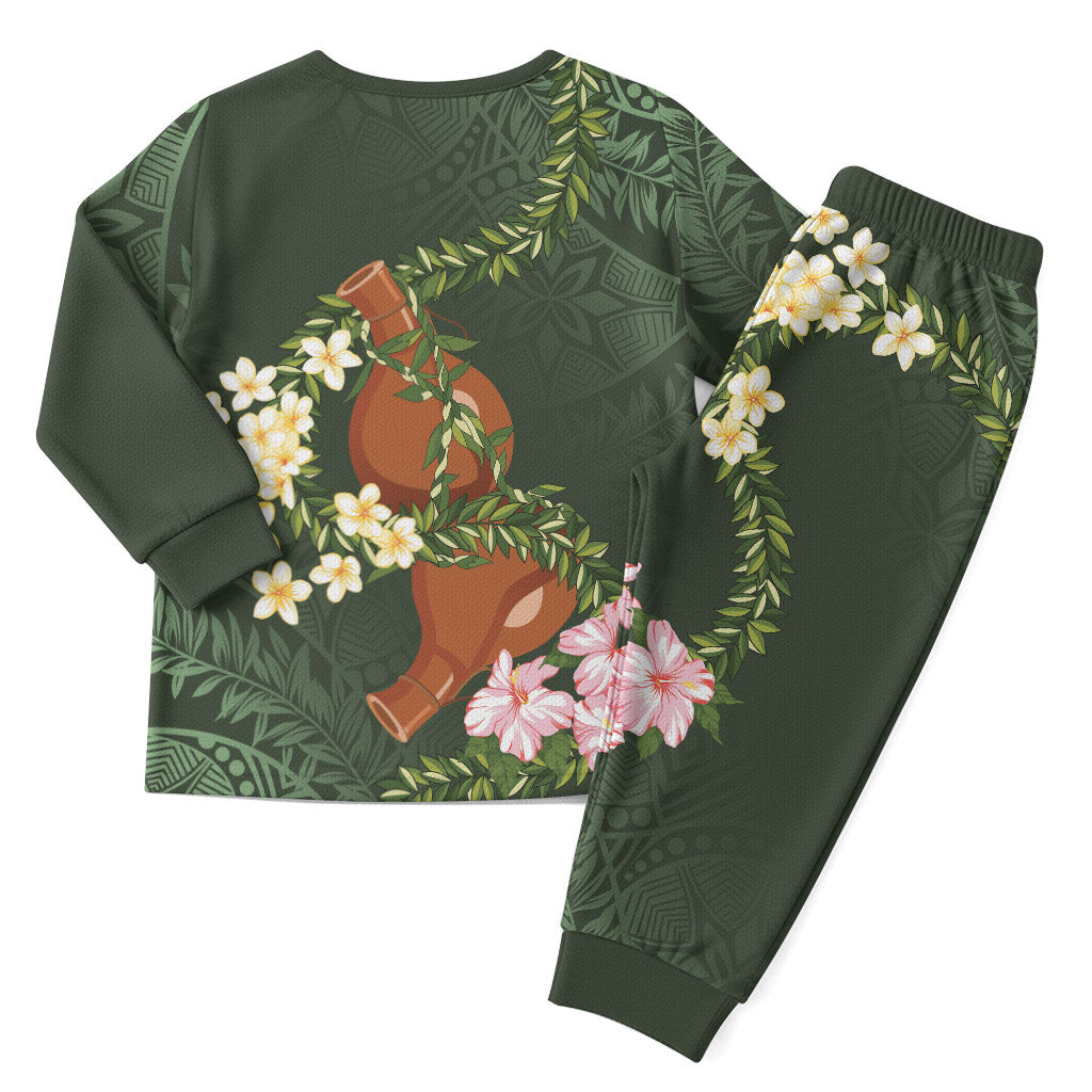Aloha Hawaii Ipu Gourd Mix Maile Lei Christmas Pajama Set Sage Green LT7 - Polynesian Pride