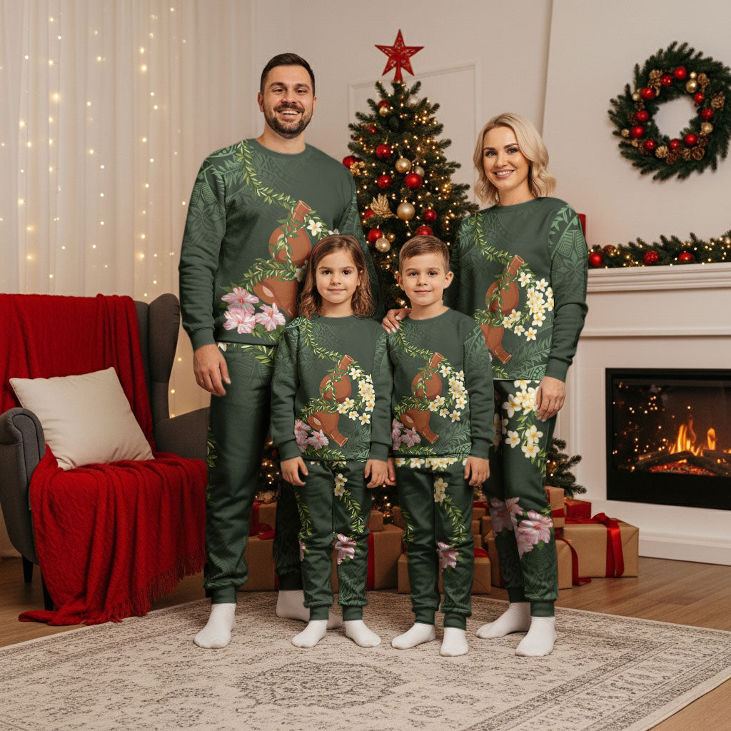 Aloha Hawaii Ipu Gourd Mix Maile Lei Christmas Pajama Set Sage Green LT7 - Polynesian Pride
