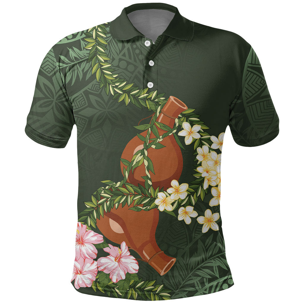 Aloha Hawaii Ipu Gourd Mix Maile Lei Polo Shirt Sage Green LT7 Sage Green - Polynesian Pride