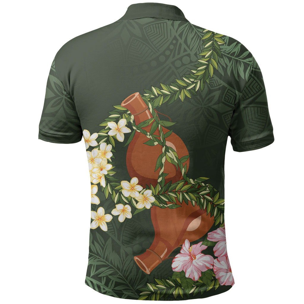 Aloha Hawaii Ipu Gourd Mix Maile Lei Polo Shirt Sage Green LT7 - Polynesian Pride