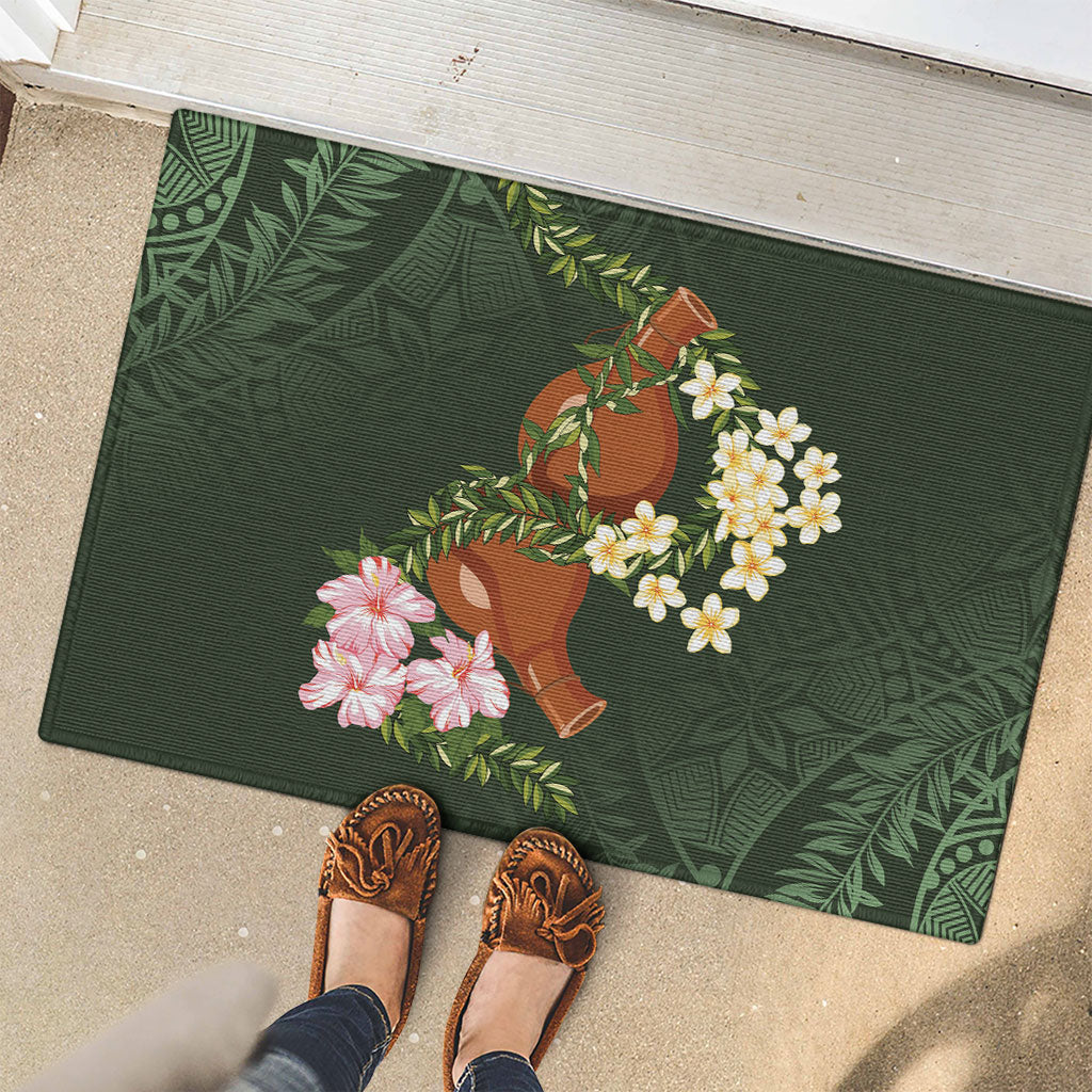 Aloha Hawaii Ipu Gourd Mix Maile Lei Rubber Doormat Sage Green LT7 - Polynesian Pride