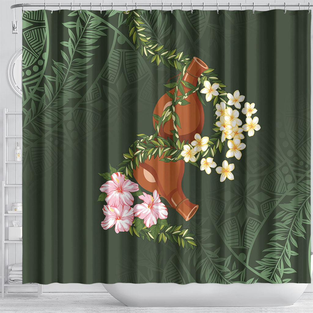 Aloha Hawaii Ipu Gourd Mix Maile Lei Shower Curtain Sage Green LT7 - Polynesian Pride