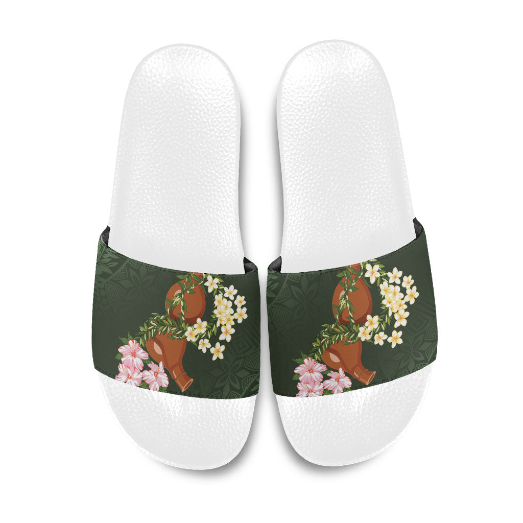 Aloha Hawaii Ipu Gourd Mix Maile Lei Slide Sandals Sage Green LT7 Sage Green - Polynesian Pride