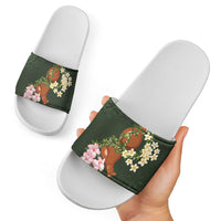Aloha Hawaii Ipu Gourd Mix Maile Lei Slide Sandals Sage Green LT7 - Polynesian Pride