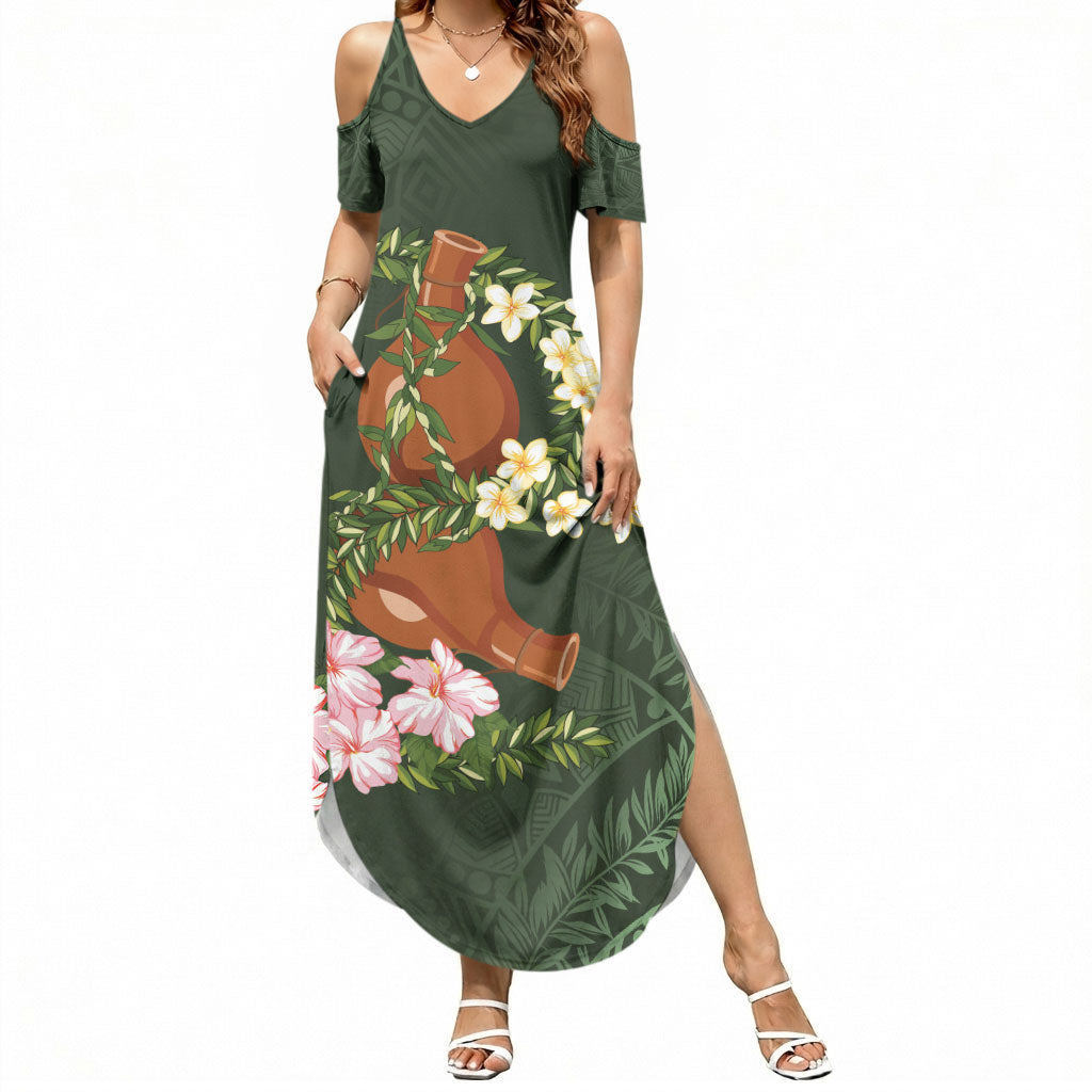 Aloha Hawaii Ipu Gourd Mix Maile Lei Summer Maxi Dress Sage Green LT7 Women Sage Green - Polynesian Pride