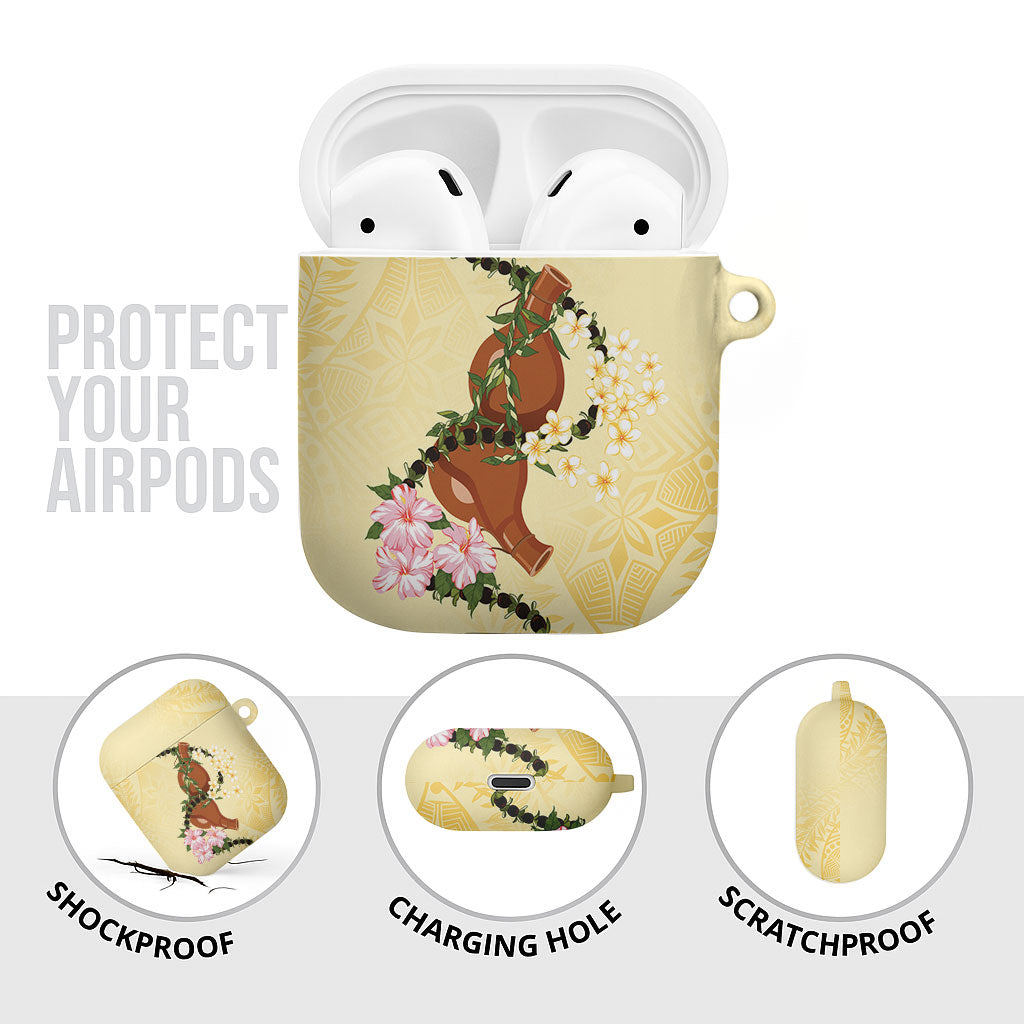 Aloha Hawaii Ipu Gourd Mix Kukui Nut Lei AirPods Case Lemon Yellow LT7 - Polynesian Pride