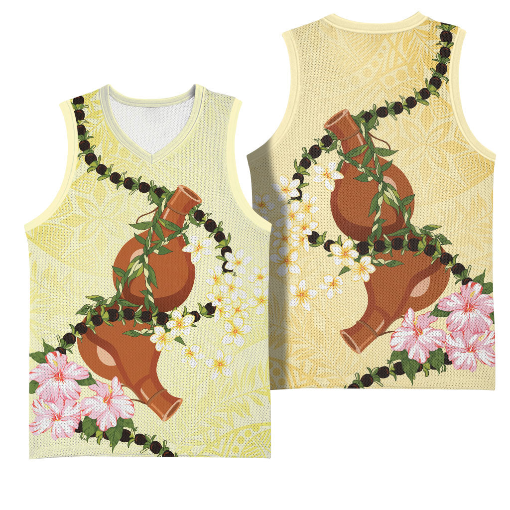 Aloha Hawaii Ipu Gourd Mix Kukui Nut Lei Basketball Jersey Lemon Yellow LT7 - Polynesian Pride