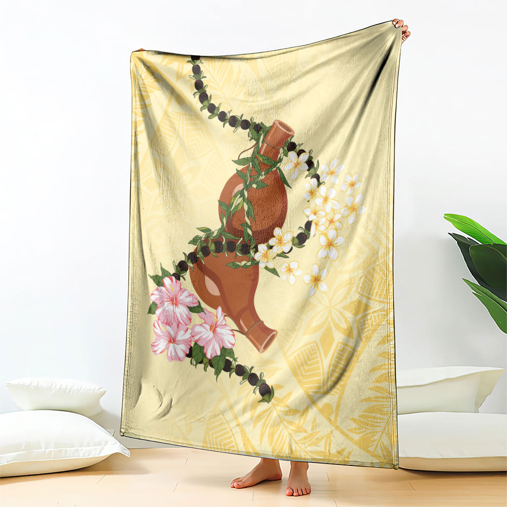 Aloha Hawaii Ipu Gourd Mix Kukui Nut Lei Blanket Lemon Yellow LT7 - Polynesian Pride