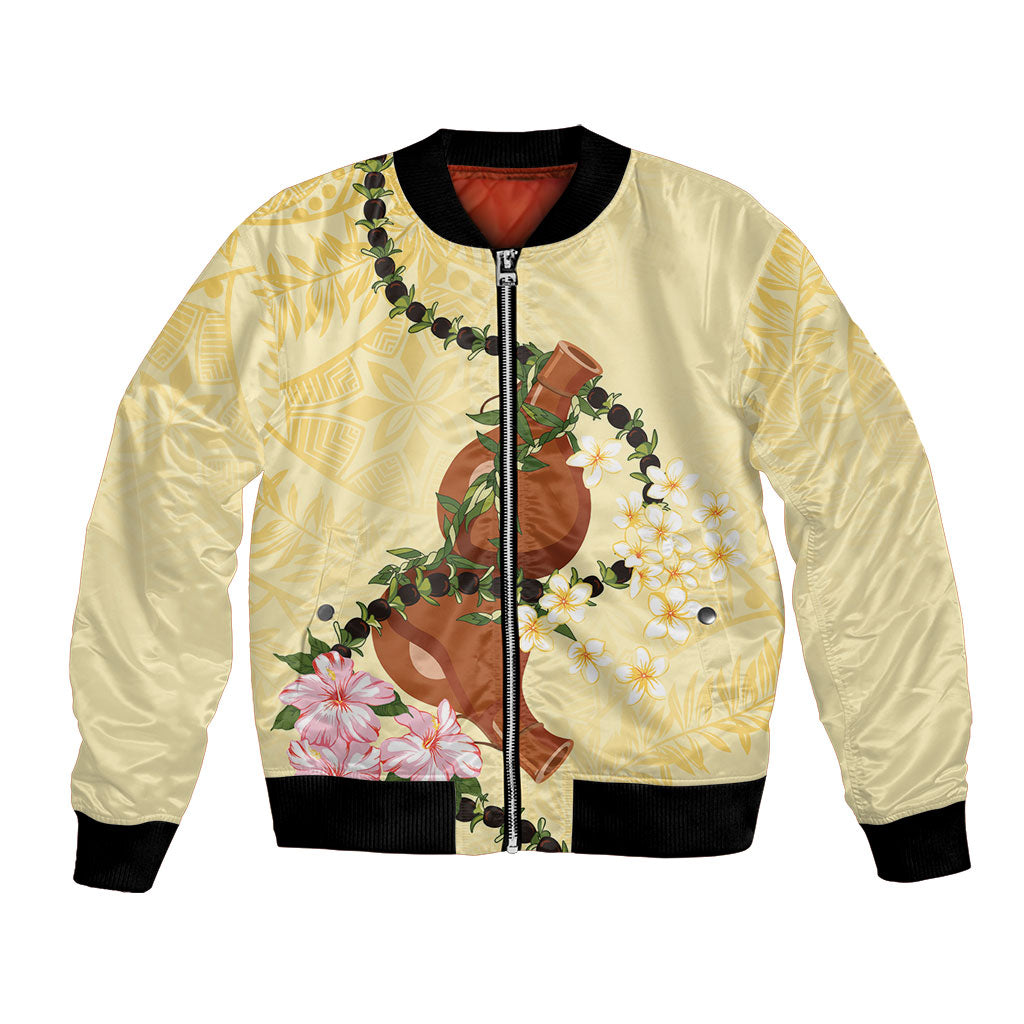 Aloha Hawaii Ipu Gourd Mix Kukui Nut Lei Bomber Jacket Lemon Yellow LT7 Unisex Lemon Yellow - Polynesian Pride