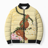 Aloha Hawaii Ipu Gourd Mix Kukui Nut Lei Bomber Puffer Jacket Lemon Yellow LT7 Unisex Lemon Yellow - Polynesian Pride