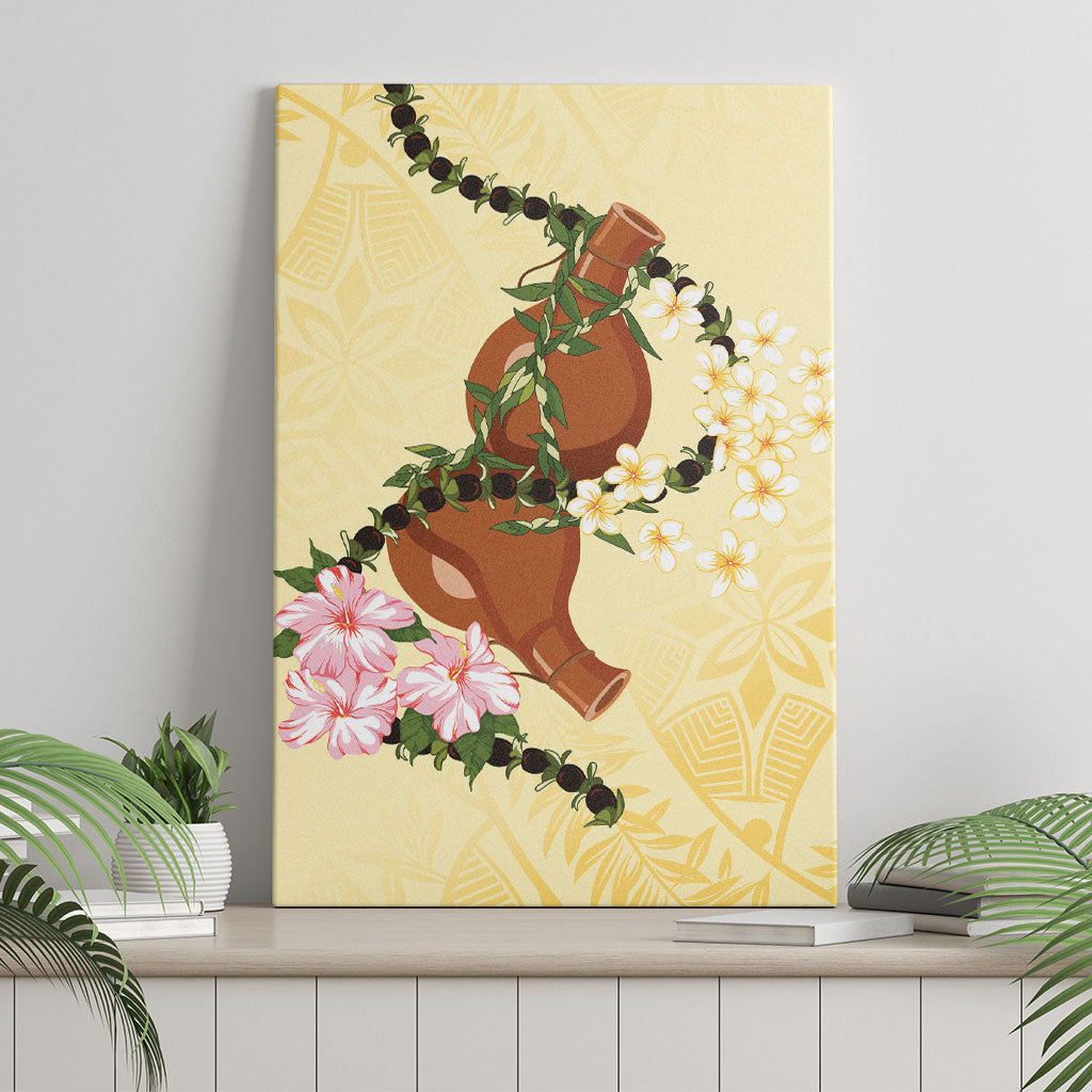 Aloha Hawaii Ipu Gourd Mix Kukui Nut Lei Canvas Wall Art Lemon Yellow LT7 - Polynesian Pride