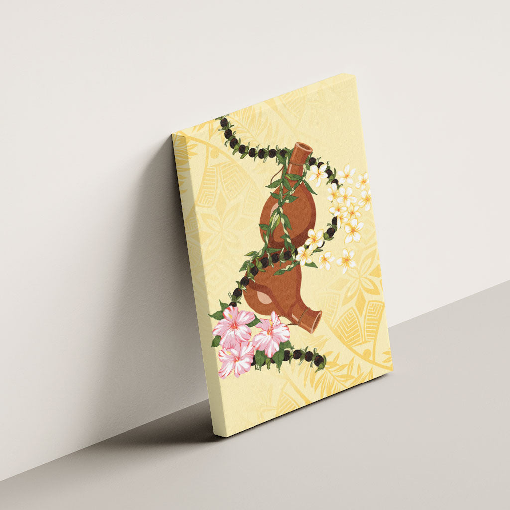 Aloha Hawaii Ipu Gourd Mix Kukui Nut Lei Canvas Wall Art Lemon Yellow LT7 - Polynesian Pride