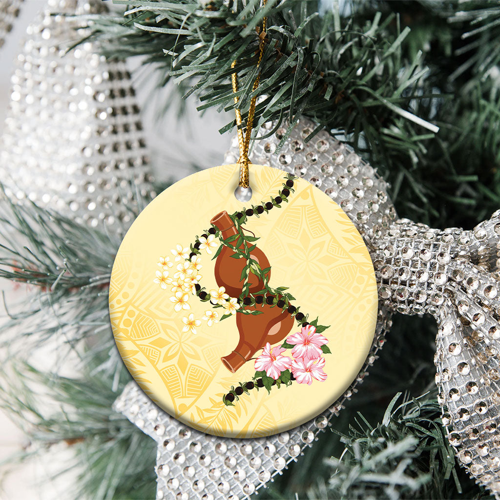 Aloha Hawaii Ipu Gourd Mix Kukui Nut Lei Ceramic Ornament Lemon Yellow LT7 - Polynesian Pride