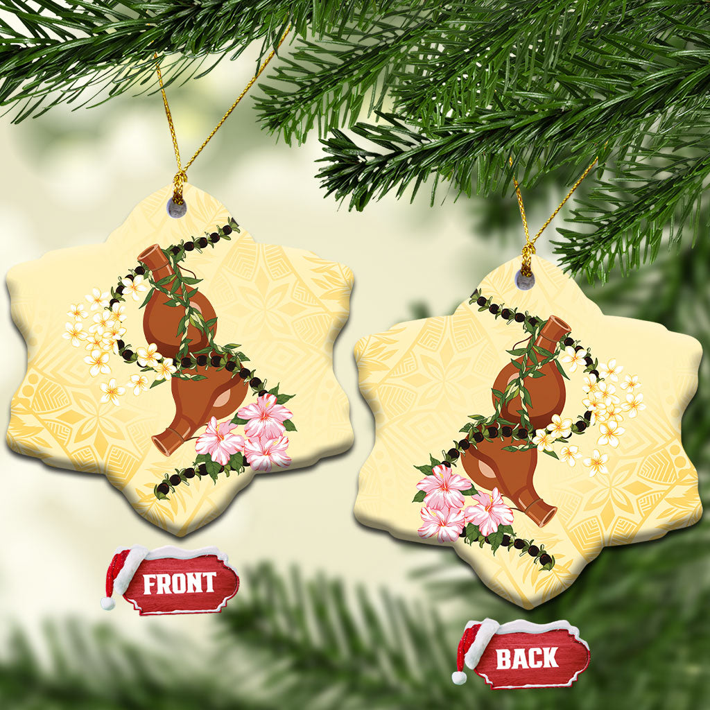 Aloha Hawaii Ipu Gourd Mix Kukui Nut Lei Ceramic Ornament Lemon Yellow LT7 Snow Flake Lemon Yellow - Polynesian Pride