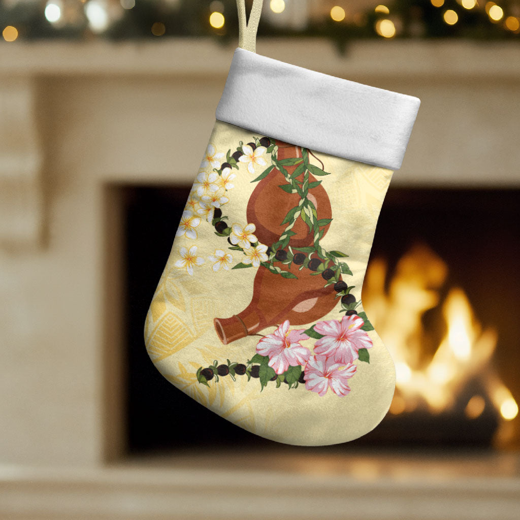 Aloha Hawaii Ipu Gourd Mix Kukui Nut Lei Christmas Stocking Lemon Yellow