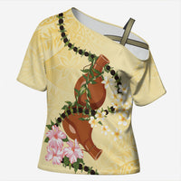 Aloha Hawaii Ipu Gourd Mix Kukui Nut Lei Cross Shoulder Shirt Lemon Yellow LT7 Female Lemon Yellow - Polynesian Pride