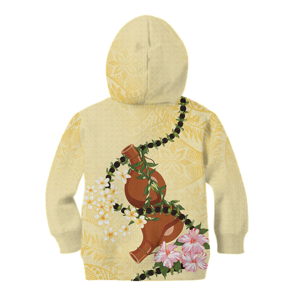 Aloha Hawaii Ipu Gourd Mix Kukui Nut Lei Kid Hoodie Lemon Yellow LT7 - Polynesian Pride