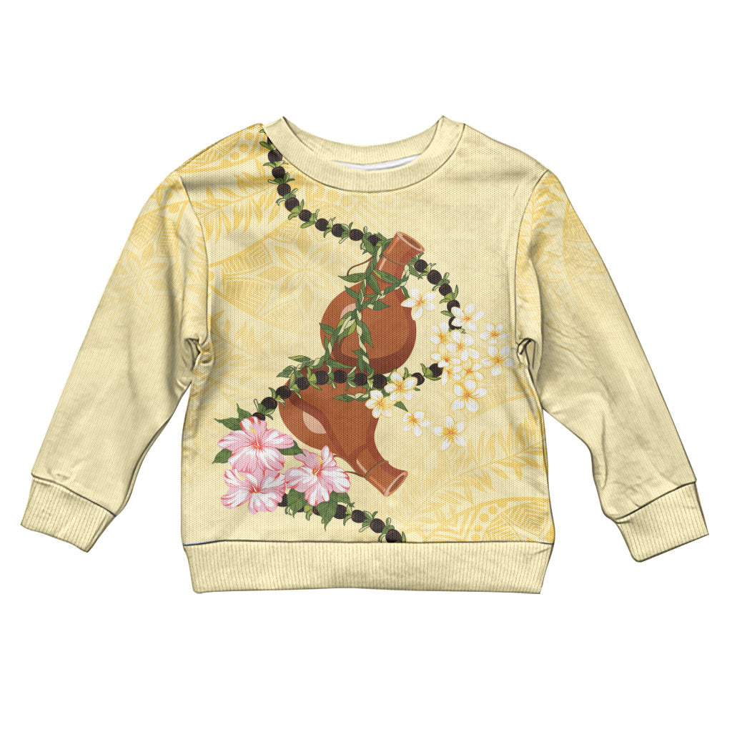 Aloha Hawaii Ipu Gourd Mix Kukui Nut Lei Kid Ugly Christmas Sweater Lemon Yellow